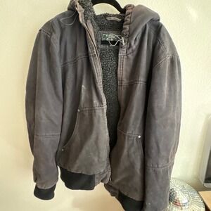 GH Bass Mens XL Canvas Workwear Jacket Sherpa Lined Hooded Bomber Faded Black